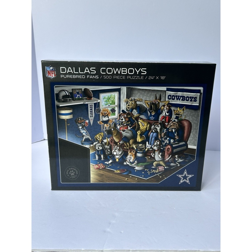 DALLAS COWBOYS NFL PUREBRED FANS 500 PIECE‎ JIGSAW PUZZLE Complete Dogs Watching